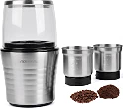 Multipurpose Electric Coffee Bean Grinder with 2 Removable Cups - Premium Stainless Steel Mill Grinding Tool for Seeds, Spice, Herbs, Nuts & Other Dry and Wet Ingredients | 200W Fast Grind in Seconds
