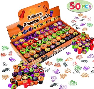 50 Pieces Halloween Assorted Stamps Kids Self-Ink Stamps (25 DIFFERENT Designs, Plastic Stamps, Trick Or Treat Stamps, Spooky Stamps) for Halloween Party Favors, Game Prizes, Halloween Goodies Bags