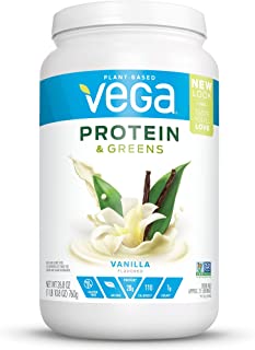 New Vega Protein & Greens Vanilla (25 Servings, 26.8 Ounce) - Plant Based Protein Powder, Keto-Friendly, Gluten Free,  Non Dairy, Vegan, Non Soy, Non GMO