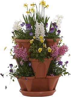 Terracotta Color 3-Tier Stacking Planter - Vertical Gardening for Herbs, Vegetables, Flowers - Patented Grid System - Best Self Watering Planter - BPA Free