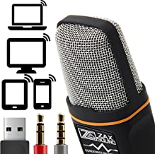 ZaxSound Professional Cardioid Condenser Microphone with Tripod Stand for PC, Laptop, iPhone, iPad, Android Phones, Tablets, Xbox and YouTube Recording, Black