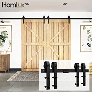 Homlux 12ft Heavy Duty Sturdy Sliding Barn Door Hardware Kit Double Door - Smoothly and Quietly - Simple and Easy to Install - Fit 1 3/8-1 3/4