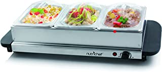 NutriChef 3 Buffet Warmer Server - Professional Hot Plate Food Warmer Station , Easy Clean Stainless Steel , Portable & Great for Parties Holiday & Events - Max Temp 175F