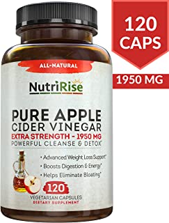 Apple Cider Vinegar Capsules for Weight Loss & Cleanse - 100% Pure Extra Strength 1950mg - 120 Natural Diet Pills for Women & Men for Bloating & Constipation Relief, Digestion & Energy Boost