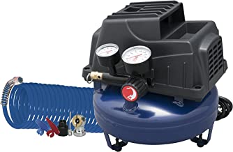 Air Compressor, 1 Gallon, Pancake, Oilless Pump, 110 PSI w/ Recoil Air Hose & Inflation Kit (Campbell Hausfeld FP2028)