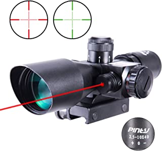 Pinty 2.5-10x40 AOEG Red Green Illuminated Mil-dot Tactical Rifle Scope with Red Laser Combo - Green Lens Color