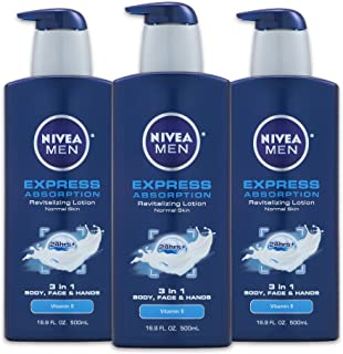 NIVEA Men Express Absorption 3-in-1 Revitalizing Lotion - Body, Face, Hands - 16.9 oz. Pump Bottle (Pack of 3)