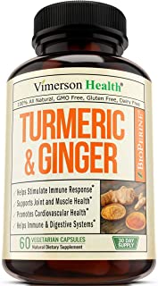 Turmeric Curcumin with Ginger and Bioperine. Vegan Joint Pain Relief, Anti-Inflammatory, Antioxidant, Anti-Aging Supplement with 10 milligrams of Black Pepper for Better Absorption. Natural Non-GMO