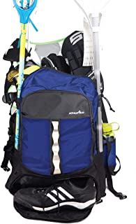 Lacrosse Bag - Extra Large Lacrosse Backpack - Holds All Lacrosse or Field Hockey Equipment - Two Stick Holders and Separate Cleats Compartment
