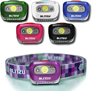 BLITZU Head Flashlight Headlamp, 165 Lumen Headlight with Bright White Cree Led + Red Light for Kids, Men, Women, Runners. Batteries Included for Running, Camping, Waterproof Adjustable Lamp Headband