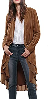 Womens Ruffled Asymmetric Long Velvet Blazers Coat Casual Jackets