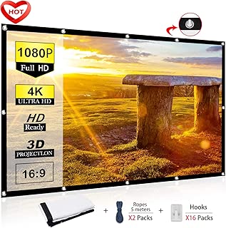 Ylife 100 Inch Projector Screen, 16:9 HD 4K No Crease Portable Video Movie Screen Grommets for Outdoor Indoor Home Theater