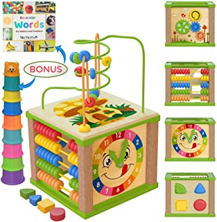 Toyventive Wooden Kids Baby Activity Cube - Girls Gift Set | 1st Birthday Gifts Toys for 1 One, 2 Year Old Girl | Developmental Toddler Educational Learning Girl Toys 12-18 Months | Bead Maze