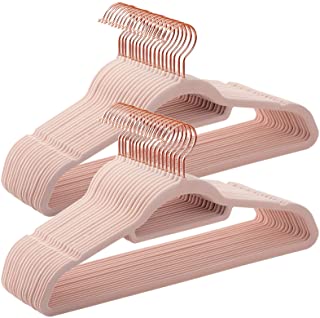 SONGMICS Velvet Hangers, 50 Pack, Non-Slip Clothes Hanger with Rose Gold Color Swivel Hook, 0.2 Inch Thick and Space Saving, Light Pink UCRF21PK50