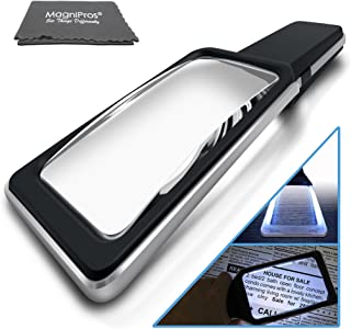 MagniPros Magnifying Glass with [10 Anti Glare & Dimmable LED Lights] 3X+5X Dual Power Lens-Ease Strain Eyes & Provide Evenly Lit Viewing Area for Reading, Low Vision, Seniors, Macular Degeneration