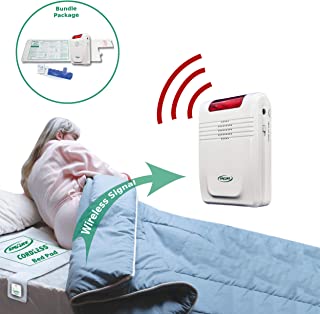 Smart Caregiver Wireless Bed Alarm System - Cordless Weight Sensing Bed Alarm Pad (10” x 30”) with Remote Alert Monitor, 20 Individual Cleaning Wipes and Liberty 7 Day Pill Box