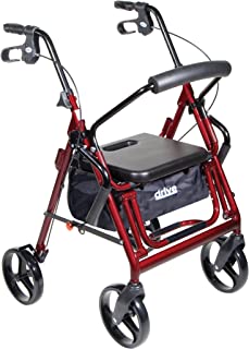 Drive Duet Dual Function Transport Wheelchair Rollator Rolling Walker, Burgundy, Model - 795BU