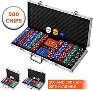 Professional 200, 300 or 500 Chips (11.5g) Poker Set with Case by Rally & Roar – 3 OPTIONS - Complete Poker Playing Game Sets with Casino Style Chips, Cards, Dice, Aluminum Color Case & Keys