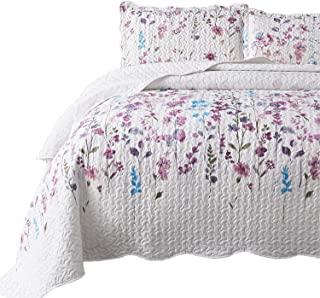 Bedsure Queen/Full Size (90x96 inches) 3-Piece Quilt Set Coverlet, Lilac Flower Pattern, Lightweight Design for Spring and Summer, 1 Quilt and 2 Pillow Shams