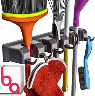 Berry Ave Broom Holder and Garden Tool Organizer Rake or Mop Handles Up to 1.25-Inches, Small, Black