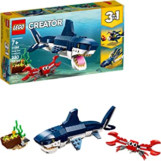 LEGO Creator 3in1 Deep Sea Creatures 31088 Make a Shark, Squid, Angler Fish, and Crab with this Sea Animal Toy Building Kit  (230 Pieces)