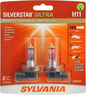 SYLVANIA - H11 SilverStar Ultra - High Performance Halogen Headlight Bulb, High Beam, Low Beam and Fog Replacement Bulb, Brightest Downroad with Whiter Light, Tri-Band Technology (Contains 2 Bulbs)