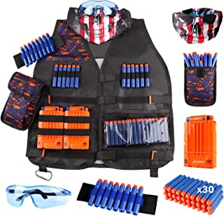 UWANTME Kids Tactical Vest Kit for Nerf Guns N-Strike Elite Series with Refill Darts, Dart Pouch, Reload Clips, Tactical Mask, Wrist Band and Protective Glasses for Boys