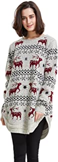 Women's Reindeer Snowflake Midi Christmas Pullover Sweater Jumper