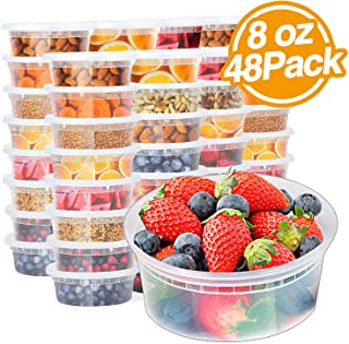 Glotoch 8oz Plastic Containers with Lids- Leakproof Slime,Deli, Food Storage,Soup,Meal Prep Containers.BPA Free,Stackable and Reusable. Freezer & Dishwasher &Microwave Safe(1Cup 48Pack)
