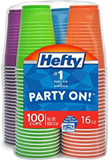Hefty Disposable Plastic Cups in Assorted Colors - 16 Ounce, 100 Count