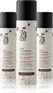Style Edit Root Concealer Touch Up Spray | Instantly Covers Grey Roots | Professional Salon Quality Cover Up Hair Products for Women | Medium Brown 2 Ounce (Pack of 3)