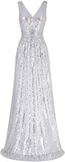 Kate Kasin Women Sequin Bridesmaid Dress Sleeveless Maxi Evening Prom Dresses