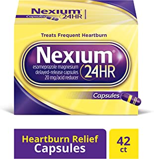 Nexium 24HR (42 Count, Capsules) All-Day, All-Night Protection from Frequent Heartburn Medicine with Esomeprazole Magnesium 20mg Acid Reducer