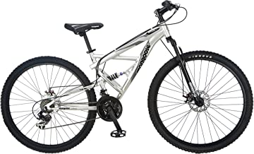 Mongoose Impasse Full Dual-Suspension Mountain Bike, Featuring 18-Inch/Medium Aluminum Frame and 29-Inch Wheels with Disc Brakes, Silver
