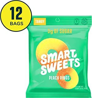SmartSweets Peach Rings 1.8 Oz Bags (Box Of 12), Candy With Low-Sugar (3g) & Low Calorie (80)- Free of Sugar Alcohols & No Artificial Sweeteners, Sweetened With Stevia