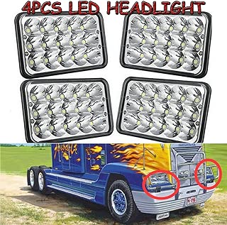 Pack-4 4X6 LED Rectangular Headlight Sealed Hi Low Beam For FREIGHTLINER FLD 120 FLD 112 Headlamp Super Bright, H4651 H4652 H4656 H4666 H6545-2 Year Warranty