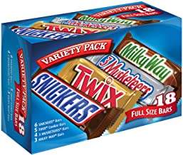 SNICKERS, TWIX, 3 MUSKETEERS & MILKY WAY Full Size Halloween Chocolate Candy Bars Variety Mix, 33.31-Ounce 18-Count Box