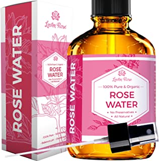 Rose Water Facial Toner by Leven Rose, Pure Natural Moroccan Rosewater Hydrosol Face Spray 4 oz