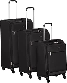 3 Piece Softside Carry-On Spinner Luggage Suitcase Set - Black
