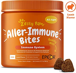 Zesty Paws Allergy Immune Supplement for Dogs - with Omega 3 Wild Alaskan Salmon Fish Oil & EpiCor + Digestive Prebiotics & Probiotics - Anti Itch & Skin Hot Spots + Seasonal Allergies - 90 Chews