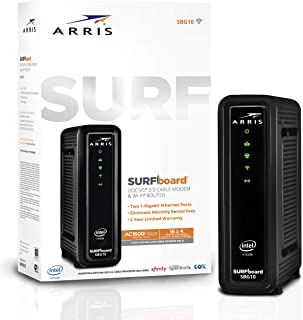 Arris Surfboard (16x4) Docsis 3.0 Cable Modem Plus AC1600 Dual Band Wi-Fi Router, Certified for Xfinity, Spectrum, Cox & More (SBG10)