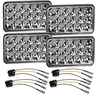 Dot Approved 4x6 Inch LED Headlights Hi/Lo Sealed Beam Replace Projector Rectangular H4651 H4652 H4656 H6545 Headlamp Peterbil KW Kenworth Freightinger Ford Probe Chevy Oldsmobile Cutlass 4PCS