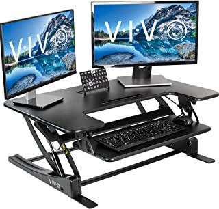 VIVO Black Height Adjustable 36 inch Stand up Desk Converter | Quick Sit to Stand Tabletop Dual Monitor Riser (DESK-V000V)