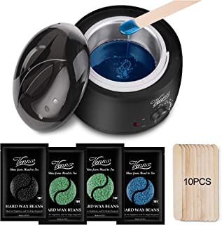 Wax Warmer Hair Removal Kit, Vennco Brazilian Bikini Home Waxing Kit Hair Depilatory Full Body Wax Kit with 4 Bags Hard Wax Beans & 10 Wax Applicator Spatulas