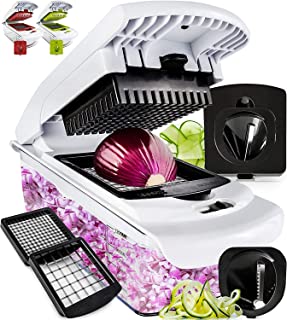 Fullstar Vegetable Chopper - Spiralizer Vegetable Slicer - Onion Chopper with Container - Pro Food Chopper - Slicer Dicer Cutter - 4 Blades