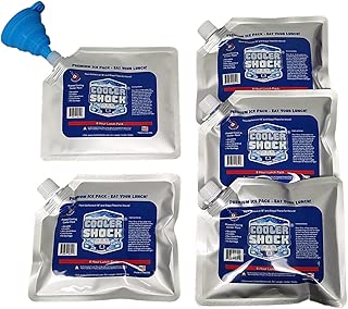 Set of 5 Cooler Shock lunch bag size ice packs - high performance 18 degree Fahrenheit using phase change science to achieve 8-10 hour cooling - avoid spoilage so you can eat your lunch!