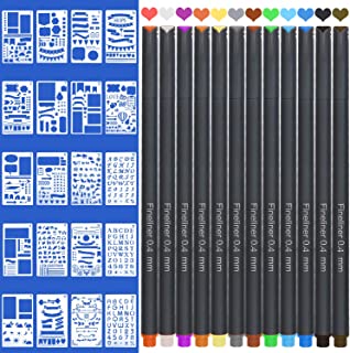 JARLINK Journal Planner Pens Stencil Kit, 12 Colored Fine Tip Drawing Pens and 20 Stencils Plastic Planner Bullet for Notebook Diary 4x7 inches DIY Drawing Templates (Grey)