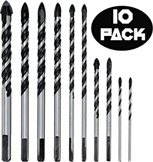 10 Piece Masonry Drill Bits Set (TILE, BRICK, CEMENT, CONCRETE, GLASS, PLASTIC, CINDERBLOCK, WOOD) Chrome Plated with Industrial Strength Carbide Tips - BONUS STORAGE CASE INCLUDED