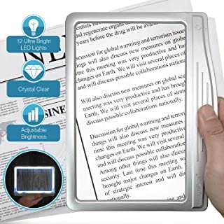 MagniPros 3X Large Ultra Bright LED Page Magnifier with 12 Anti-Glare Dimmable LEDs(Evenly Lit Viewing Area & Relieve Eye Strain)-Ideal for Reading Small Prints & Low Vision Seniors with Aging Eyes