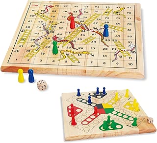ZONXIE Wooden Classic Snakes and Ladders Board Game Traditional Children Fun Game for Kids Toddlers